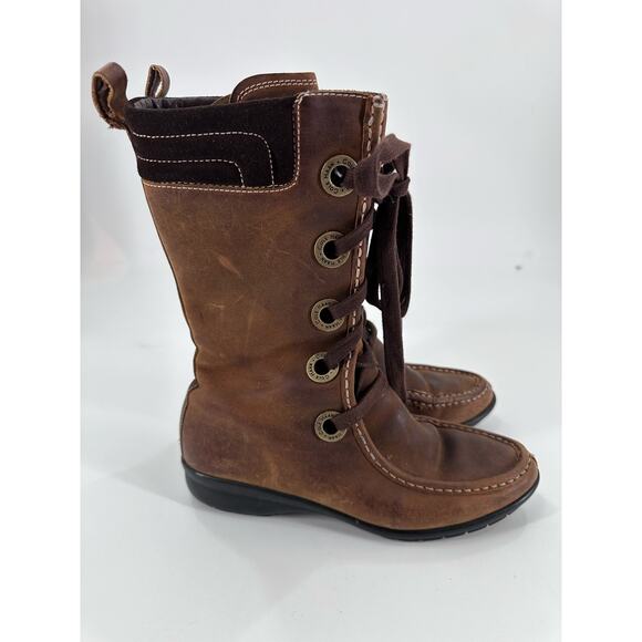 Cole Haan Mardi Brown Distress Leather Waterproof High Boots Lace Up 5.5 B - Picture 2 of 7